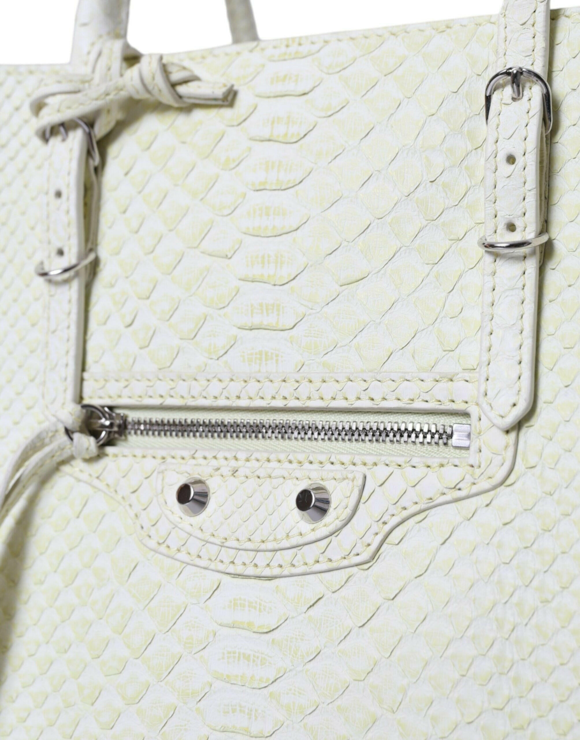 Balenciaga White Yellow Exotic Skin Leather Shopping Tote Papier Bag