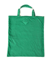PRADA Green Jersey Fabric Logo Shoulder Shopping Tote Shopping Bag