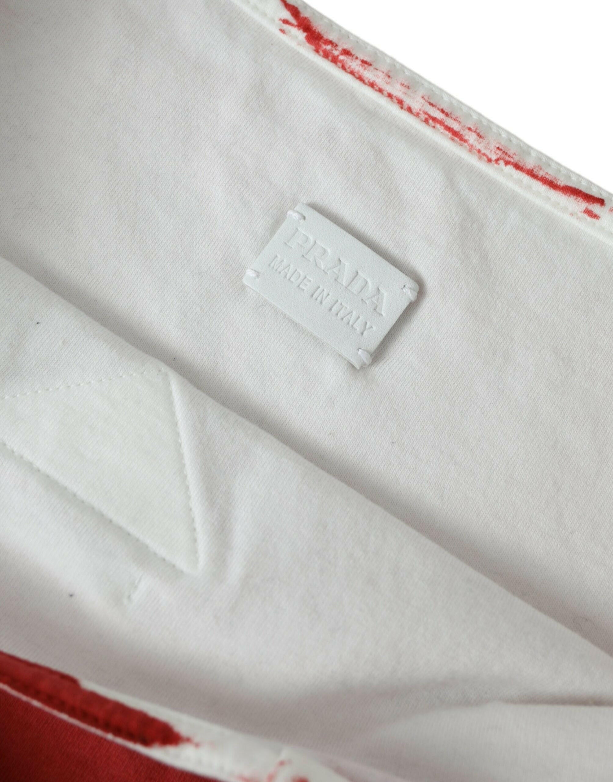 PRADA Red Jersey Fabric Logo Shoulder Shopping Tote Bag