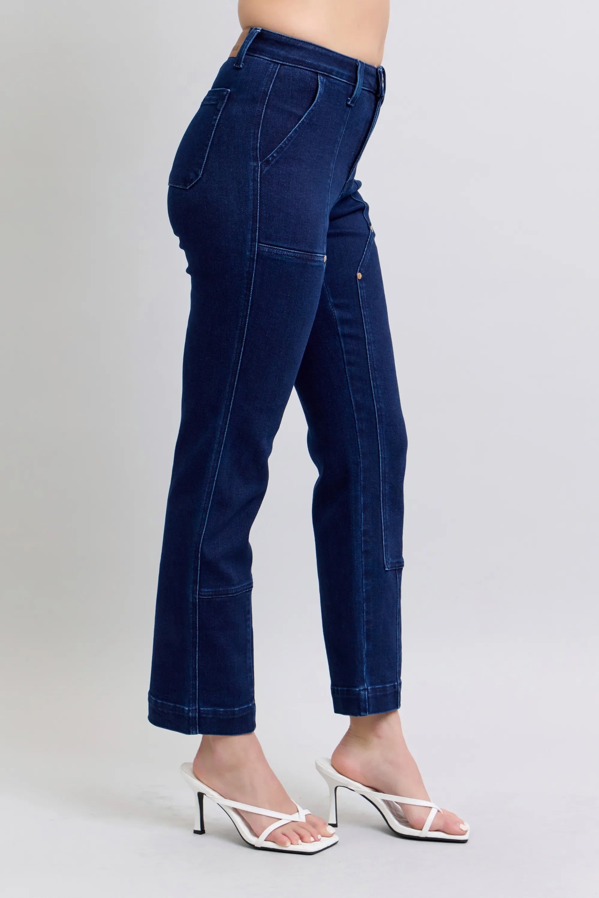 Judy Blue Full Size Hw Work Wear Knee Patch Straight Jeans | Includes Plus Size