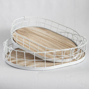 Oval Metal & Wood Decorative Tray — Rustic White Accent Tray For Home