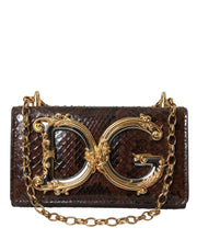 Dolce & Gabbana Brown Python Leather Dg Girls Crossbody Phone Bag