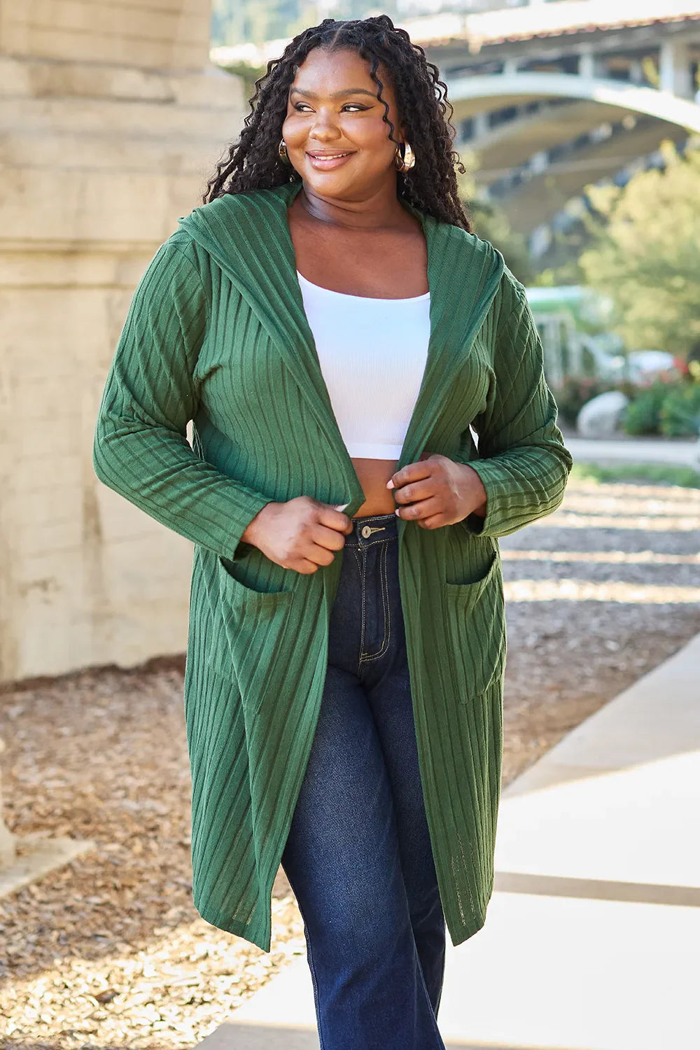 Basic Bae Full Size Hooded Sweater Cardigan | Includes Plus Size