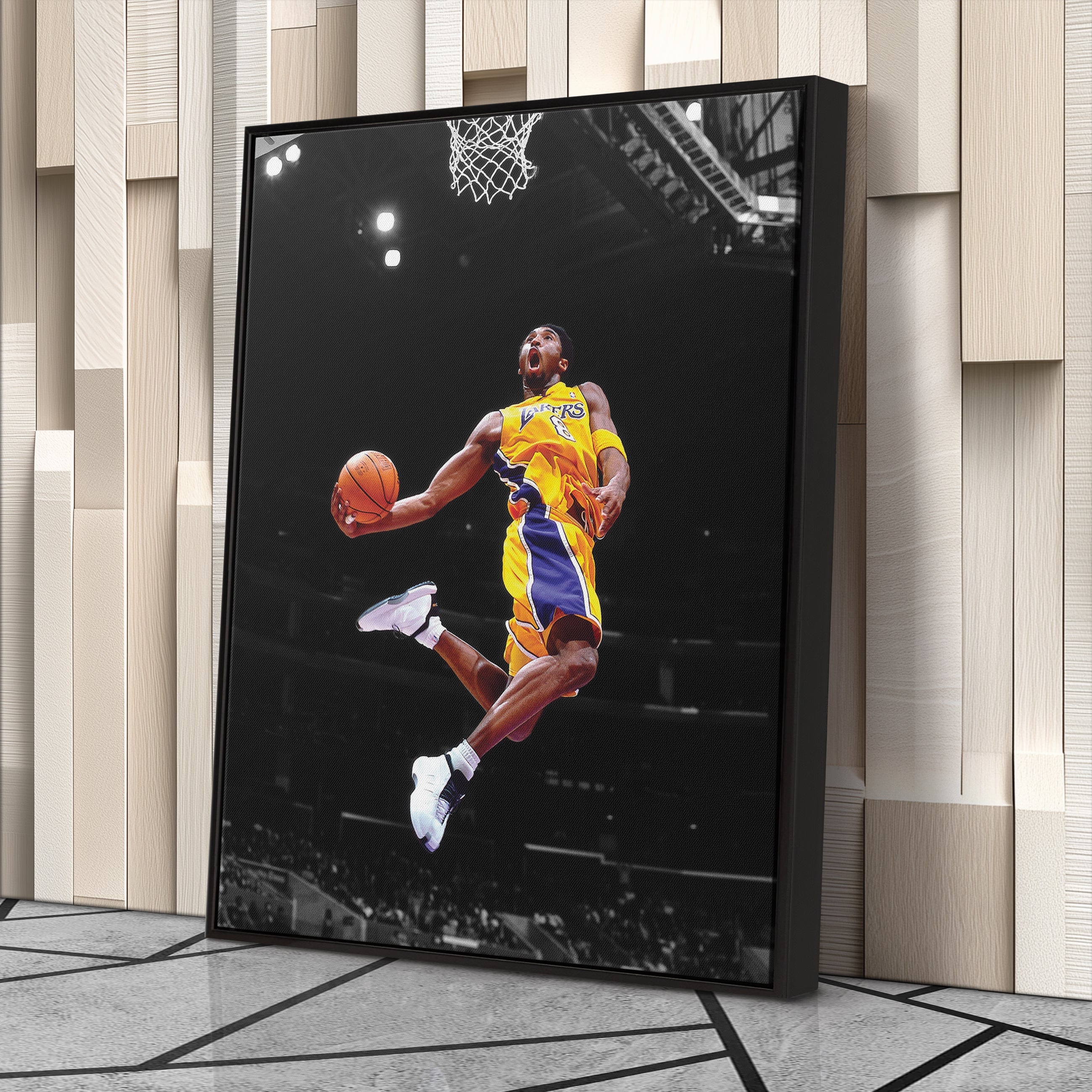 Kobe Bryant Lakers Flying Dunk Canvas Wall Art Decor - Nba Action Art