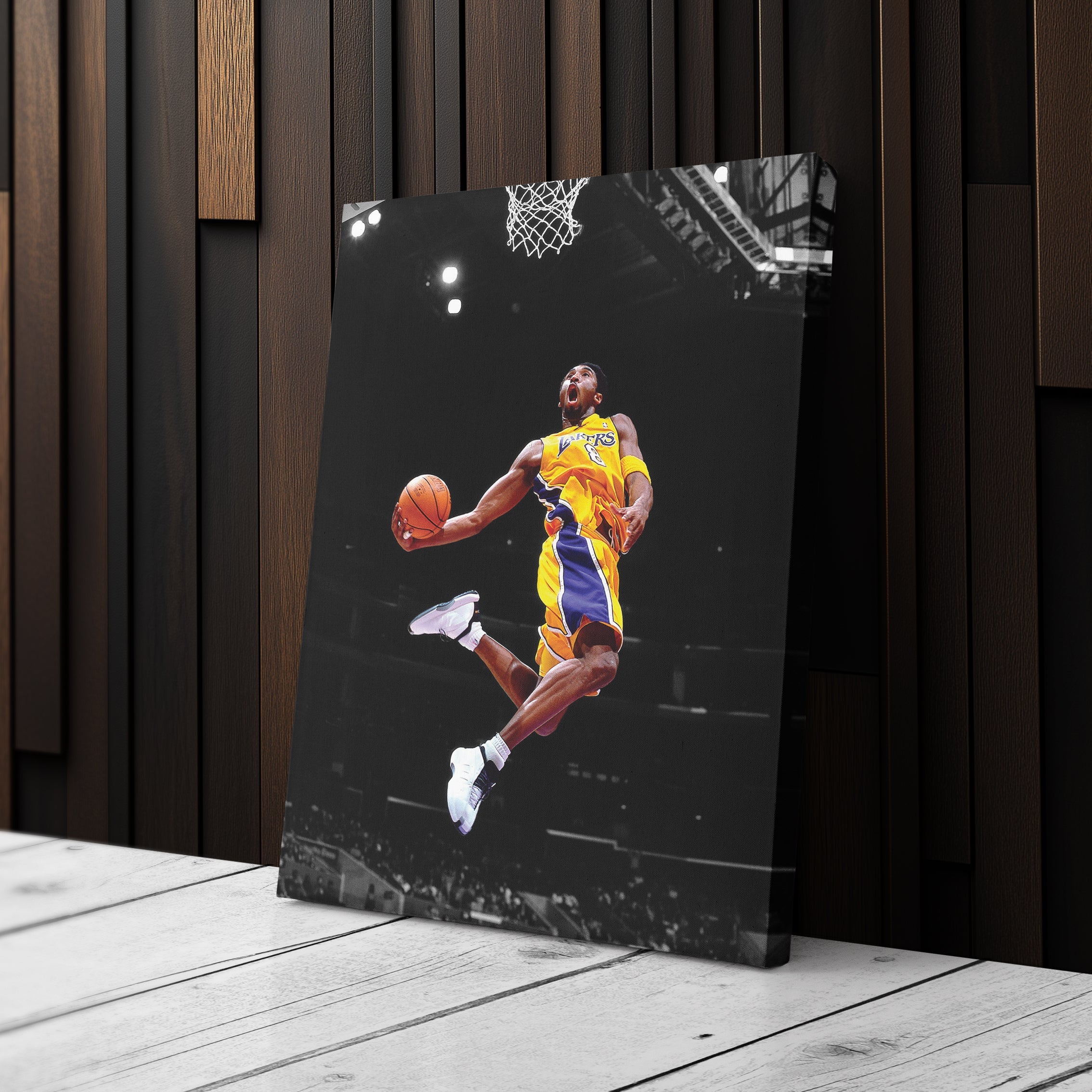 Kobe Bryant Lakers Flying Dunk Canvas Wall Art Decor - Nba Action Art