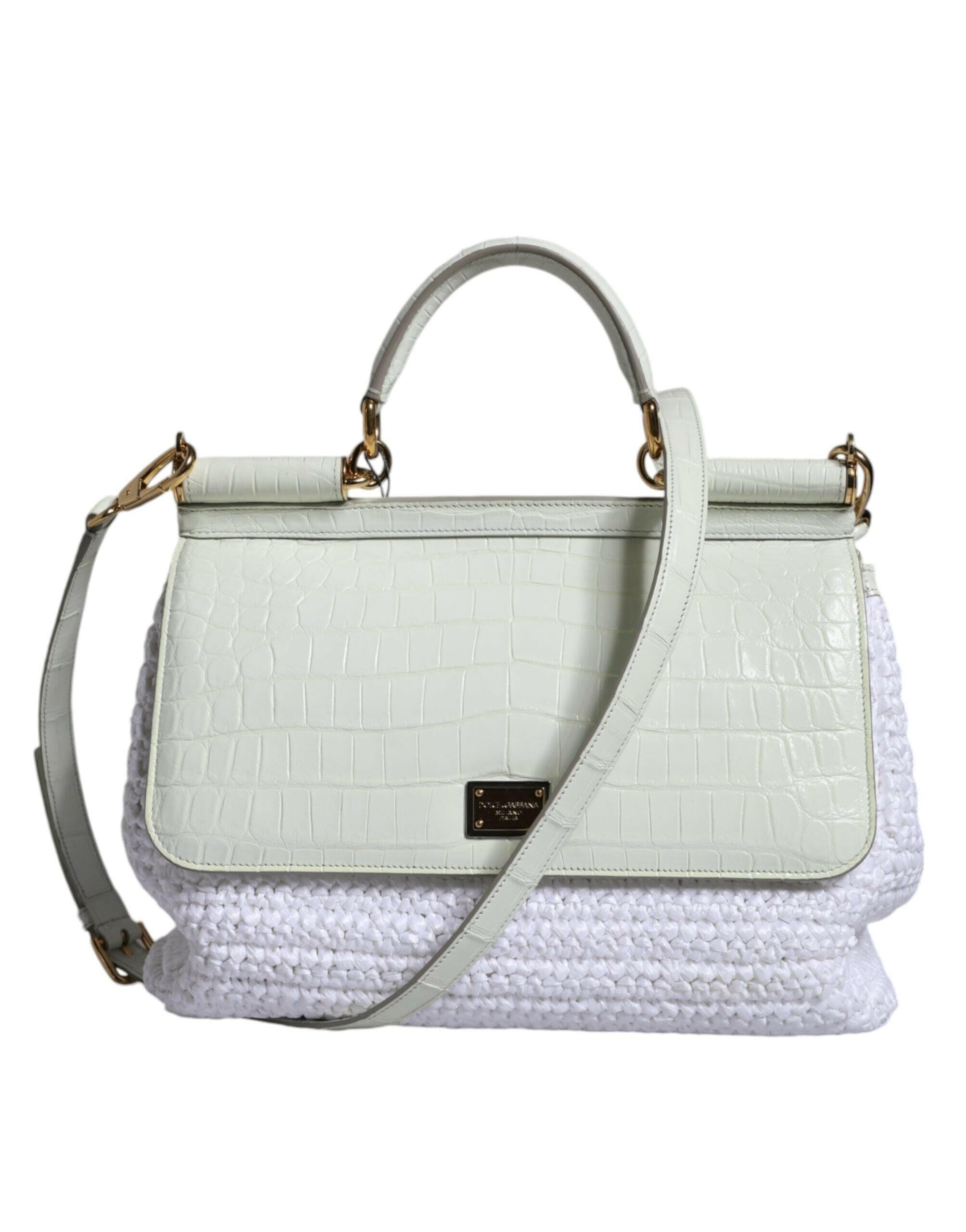 Dolce & Gabbana White Rafia Leather Sicily Crossbody Bag