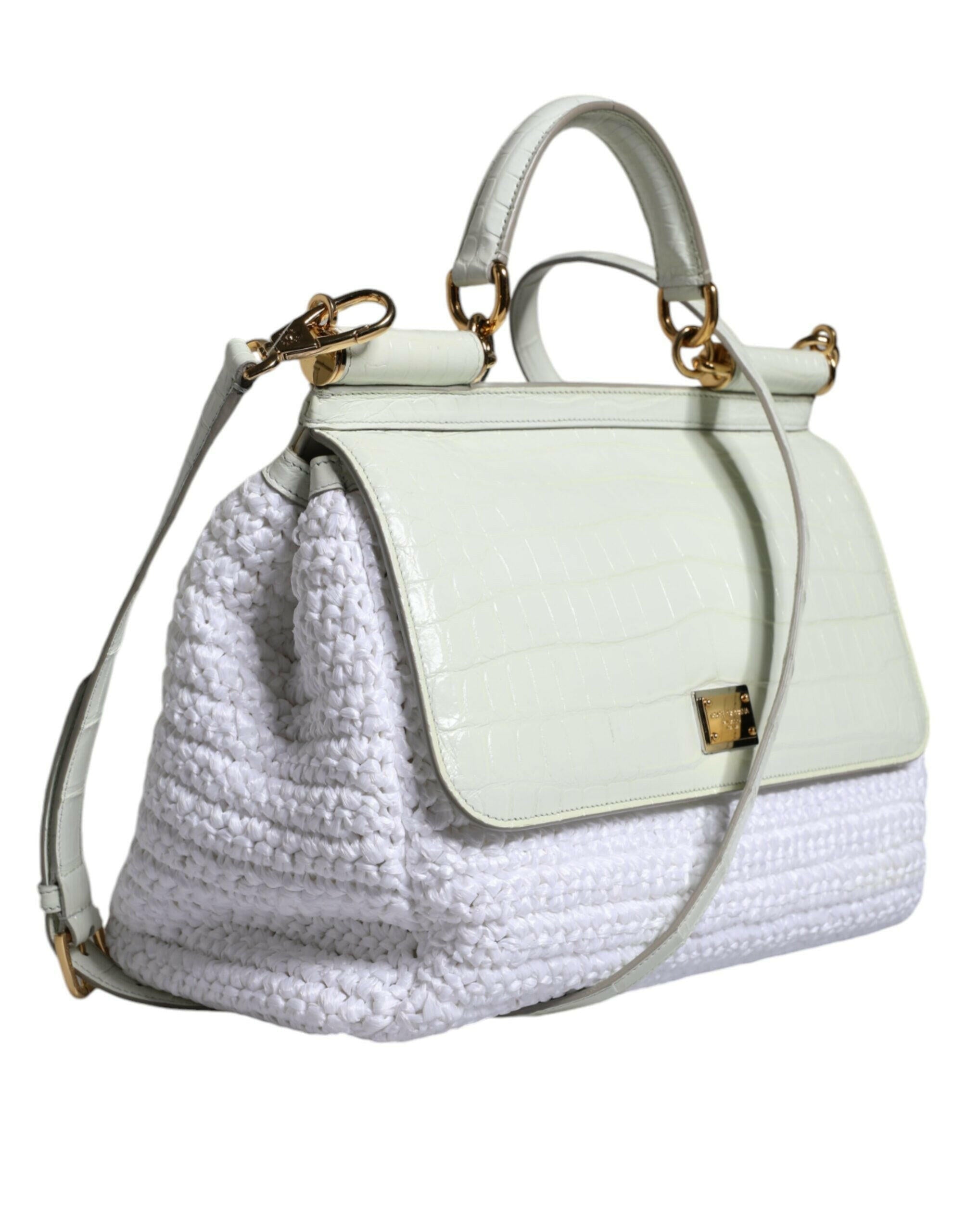 Dolce & Gabbana White Rafia Leather Sicily Crossbody Bag