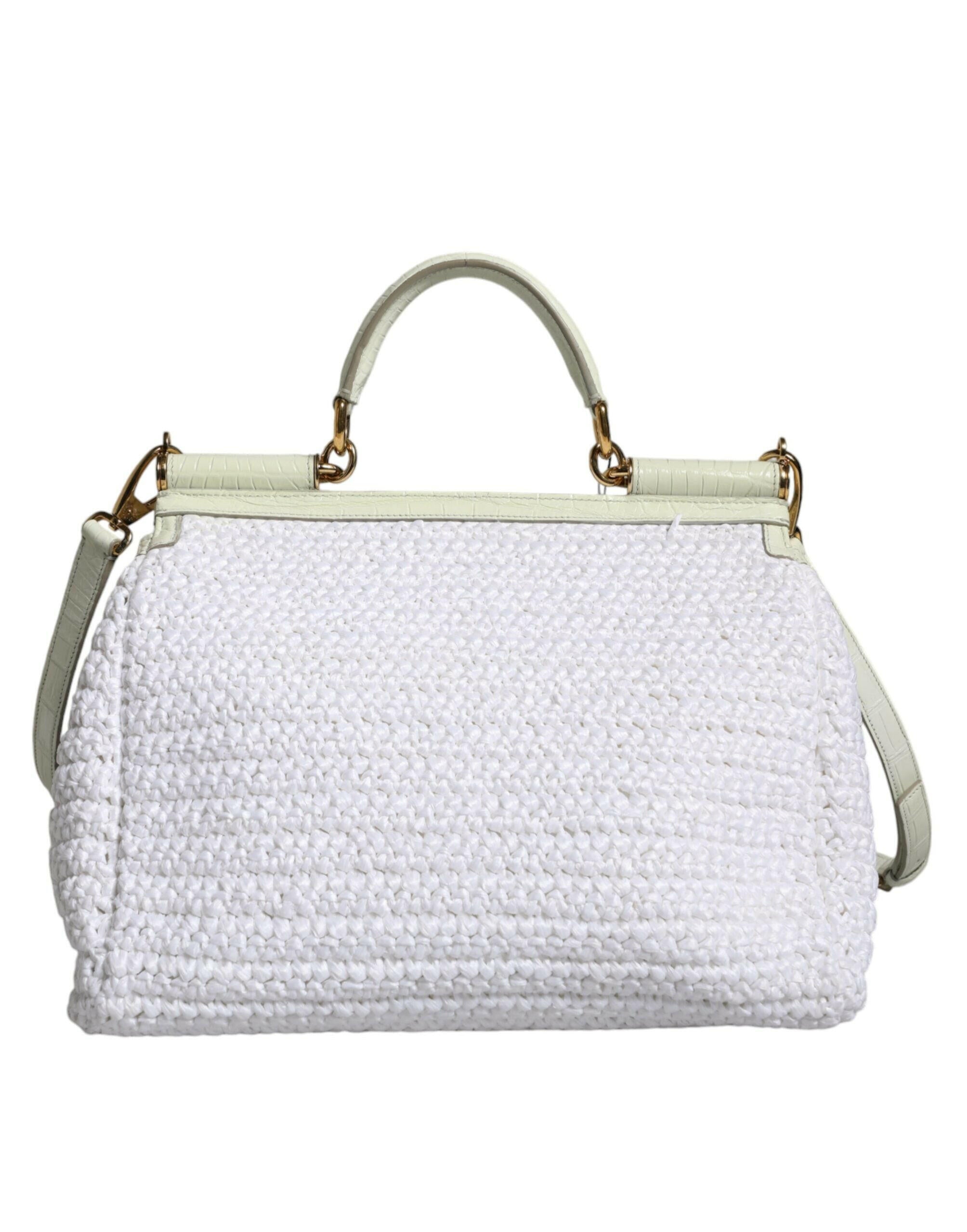 Dolce & Gabbana White Rafia Leather Sicily Crossbody Bag