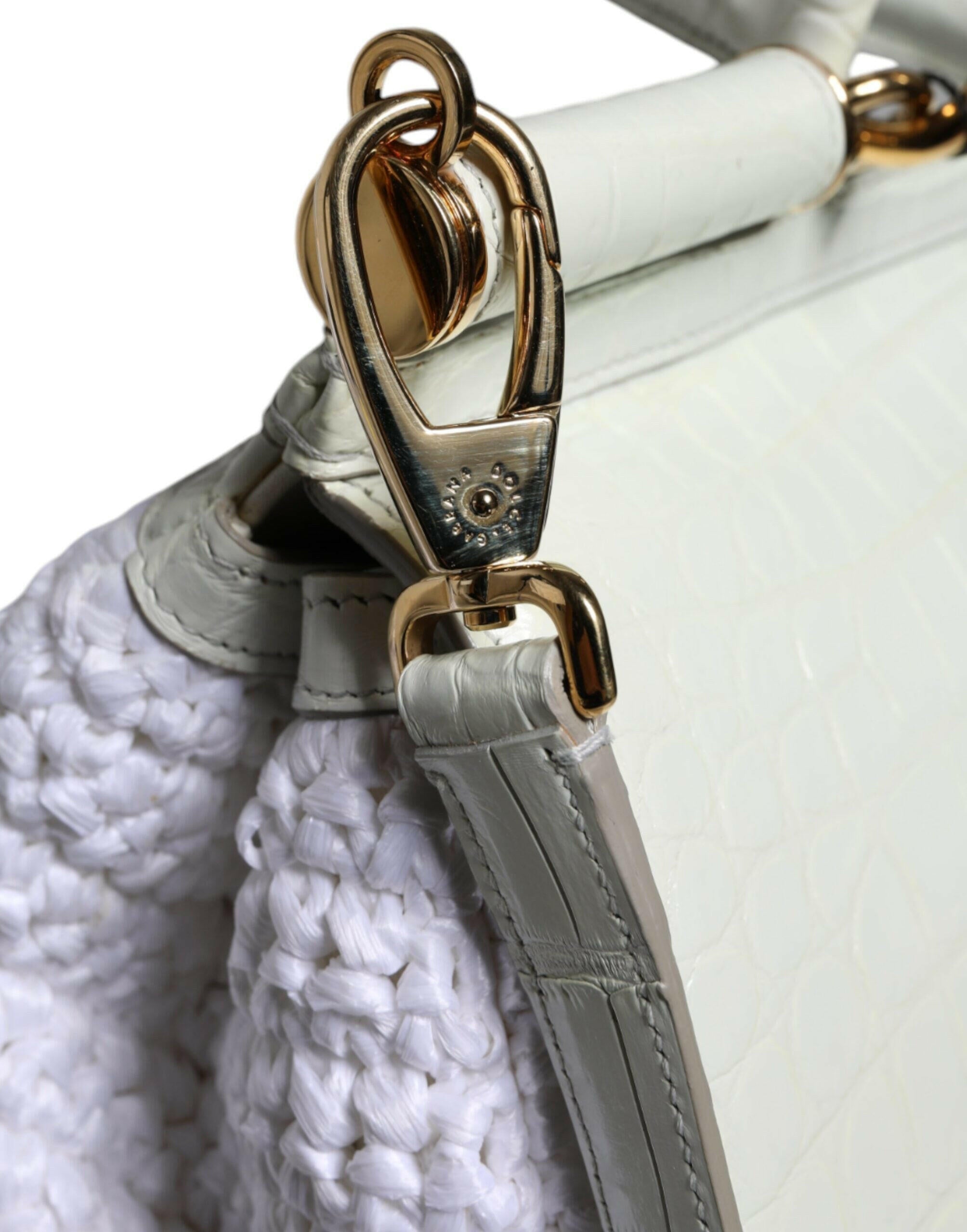 Dolce & Gabbana White Rafia Leather Sicily Crossbody Bag