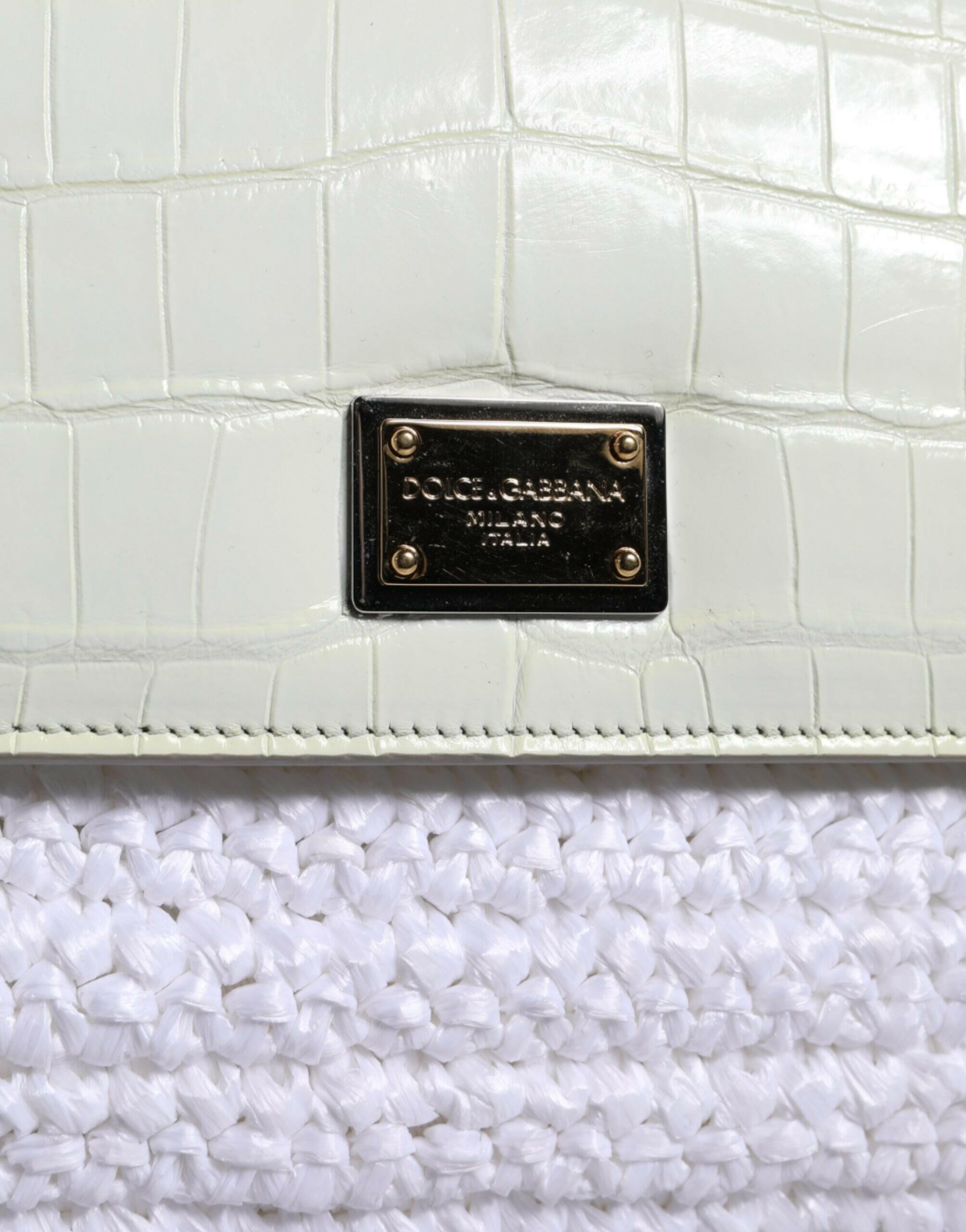 Dolce & Gabbana White Rafia Leather Sicily Crossbody Bag