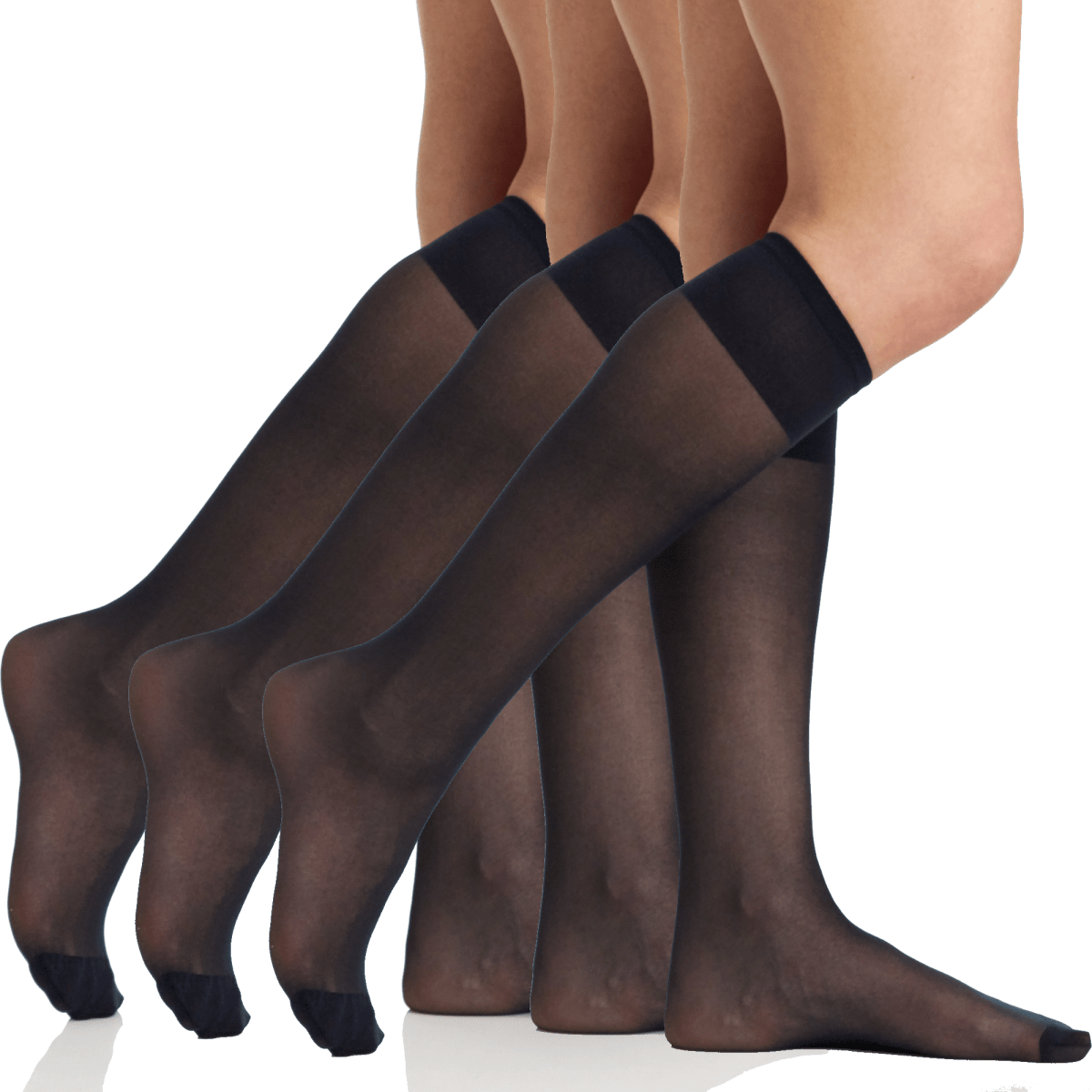 3 Pair Pack All Day Sheer Knee High With Reinforced Toe