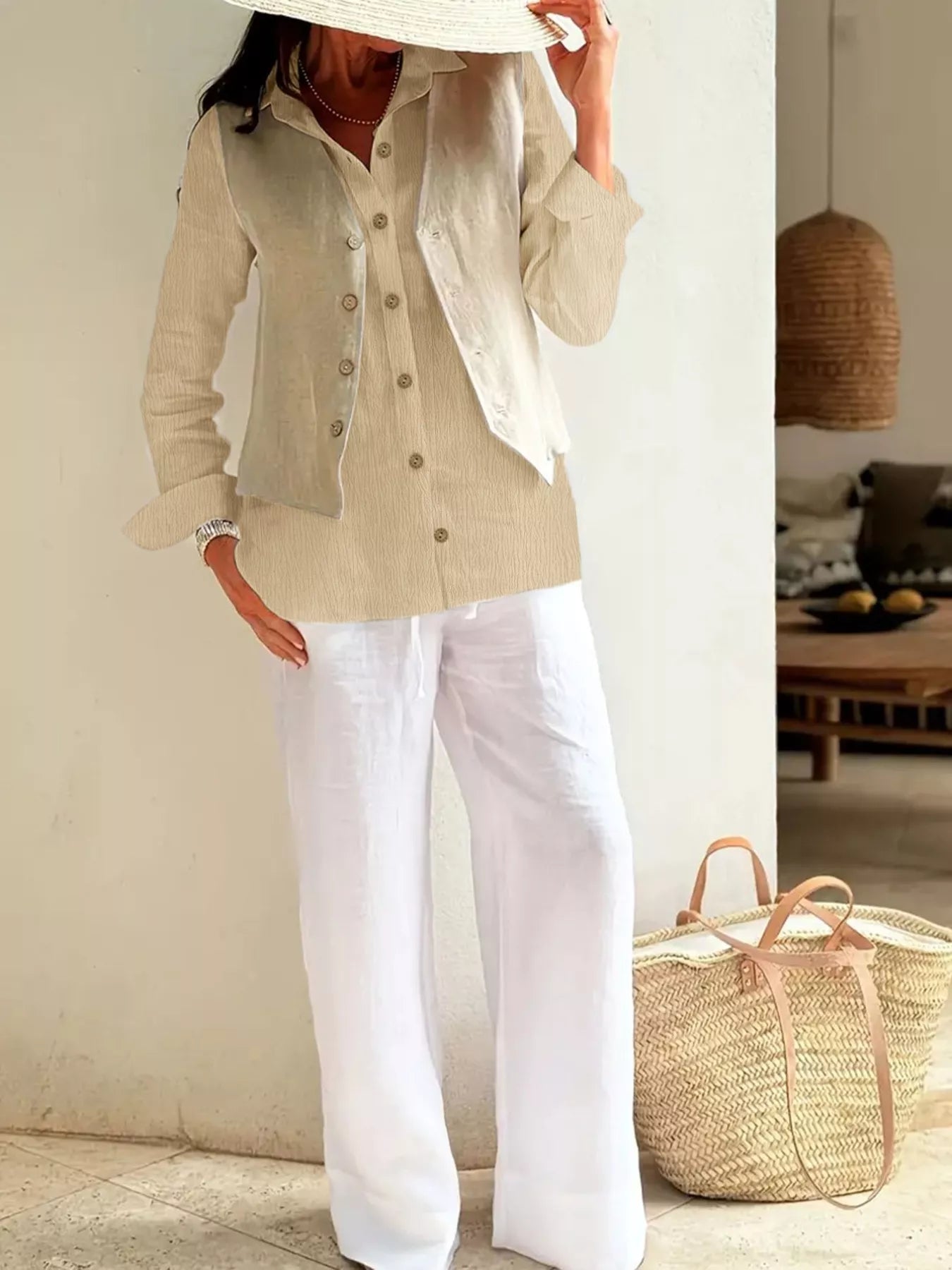 Plus Size Casual Long Sleeve Button-down Shirt