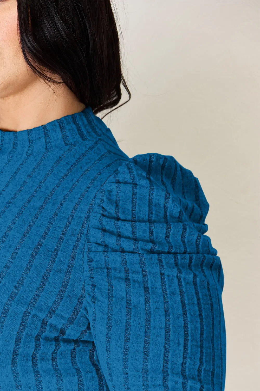 Basic Bae Full Size Ribbed Mock Neck Puff Sleeve T-shirt | Includes Plus Size