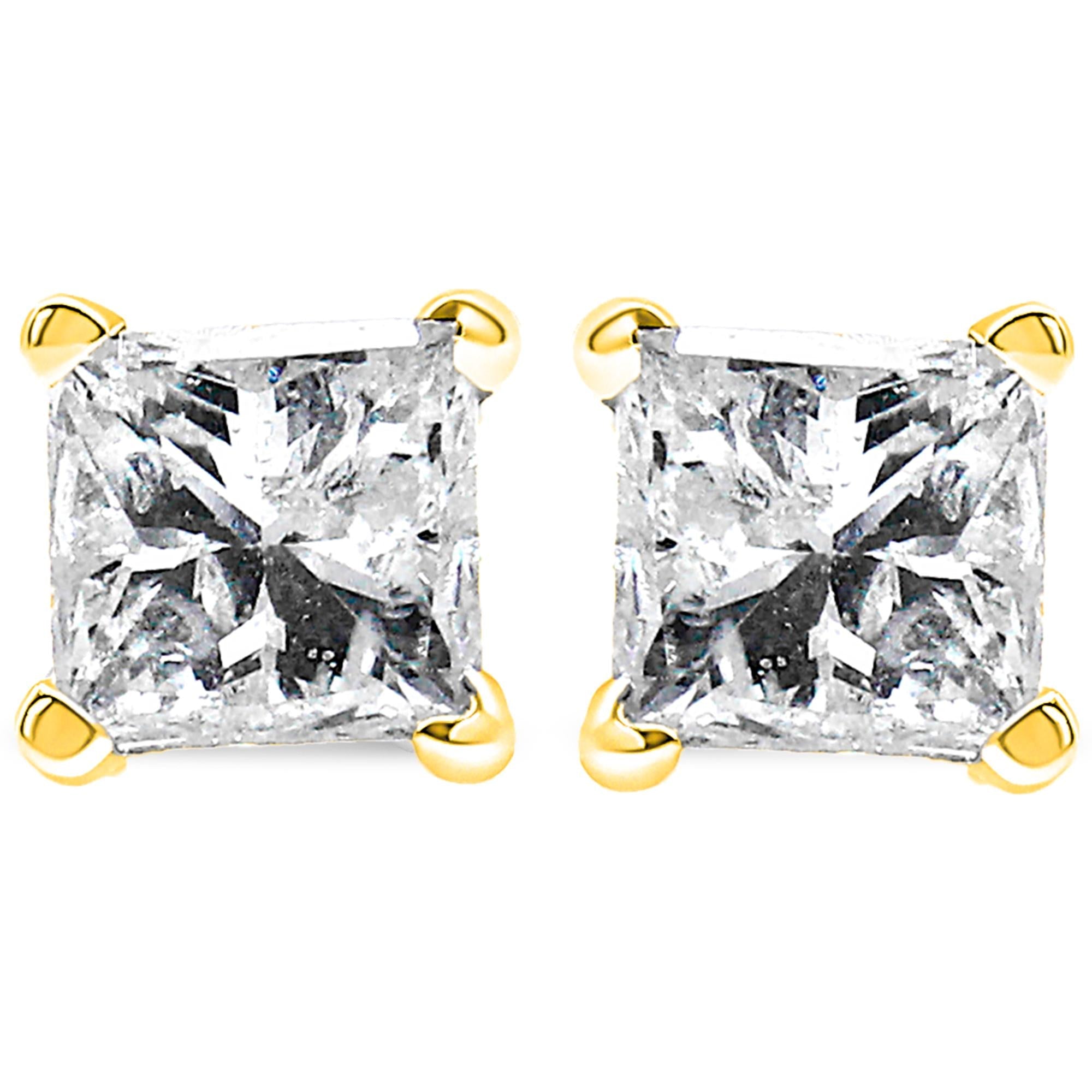14k Yellow Gold 1/4 Cttw Princess-cut Square Near Colorless Diamond Classic 4-prong Solitaire Stud Earrings (h-i Color, I1-i2 Clarity)