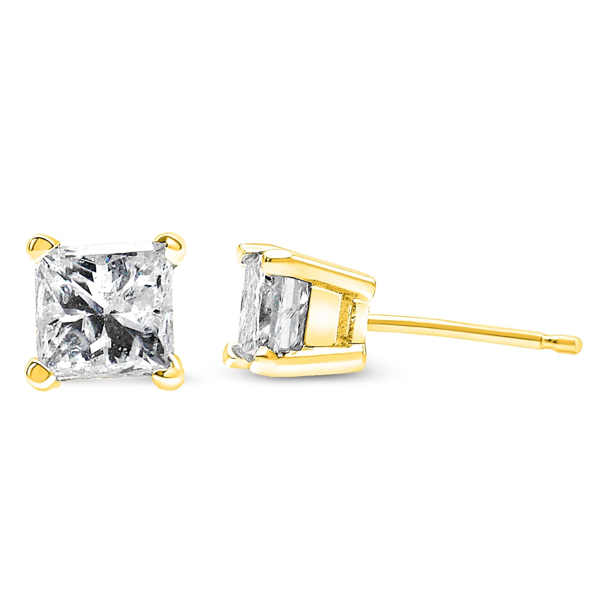 14k Yellow Gold 1/4 Cttw Princess-cut Square Near Colorless Diamond Classic 4-prong Solitaire Stud Earrings (h-i Color, I1-i2 Clarity)
