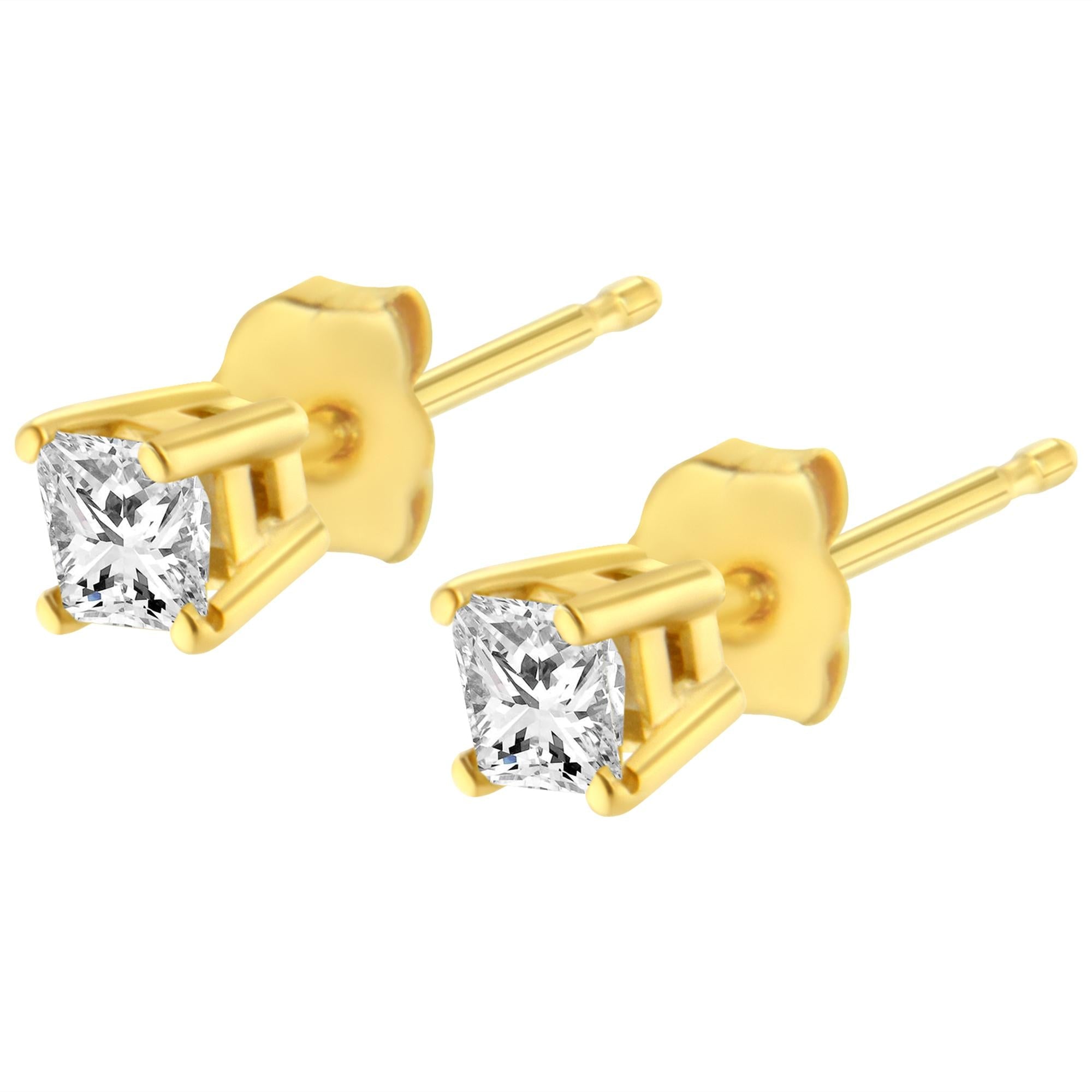 14k Yellow Gold 1/4 Cttw Princess-cut Square Near Colorless Diamond Classic 4-prong Solitaire Stud Earrings (h-i Color, I1-i2 Clarity)