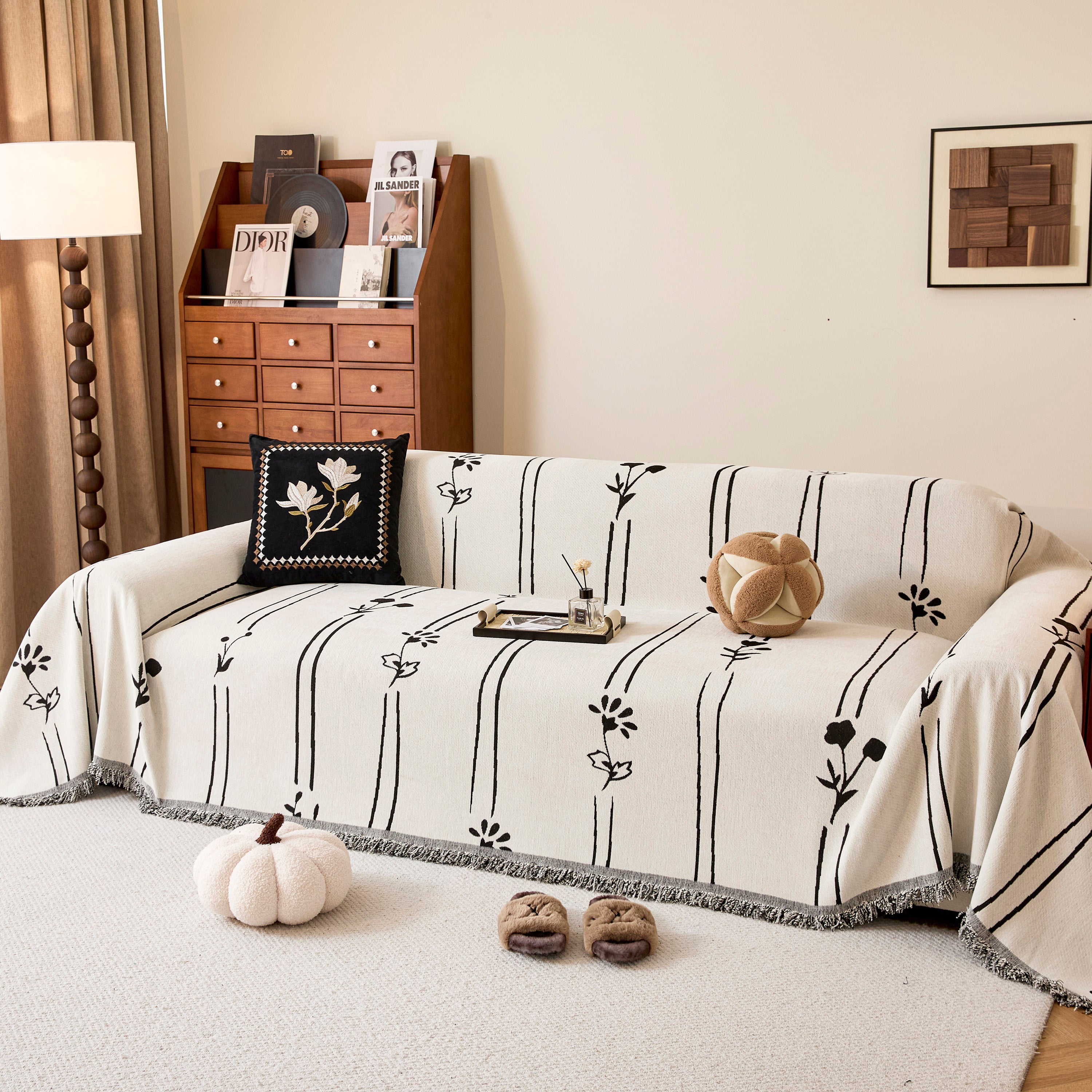 Chenille Jacquard Sofa Throw Cover With Tassel Soft Thick Couch Protector Blanket