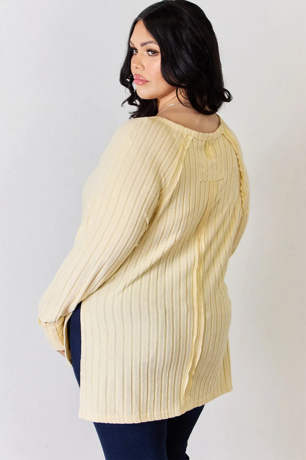 Basic Bae Full Size Ribbed Round Neck Slit Knit Top | Includes Plus Size