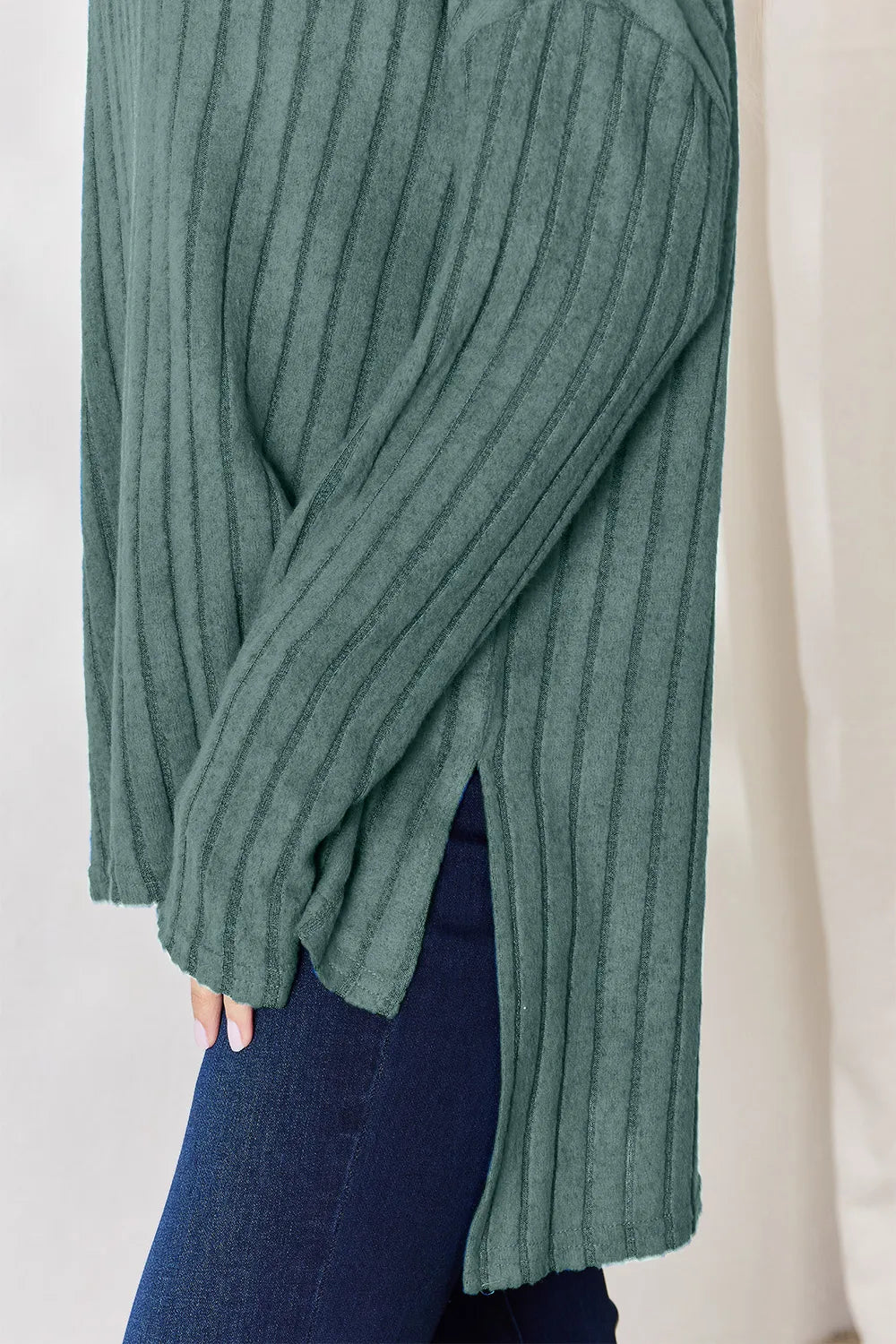 Basic Bae Full Size Ribbed Half Button Long Sleeve High-low Knit Top | Includes Plus Size