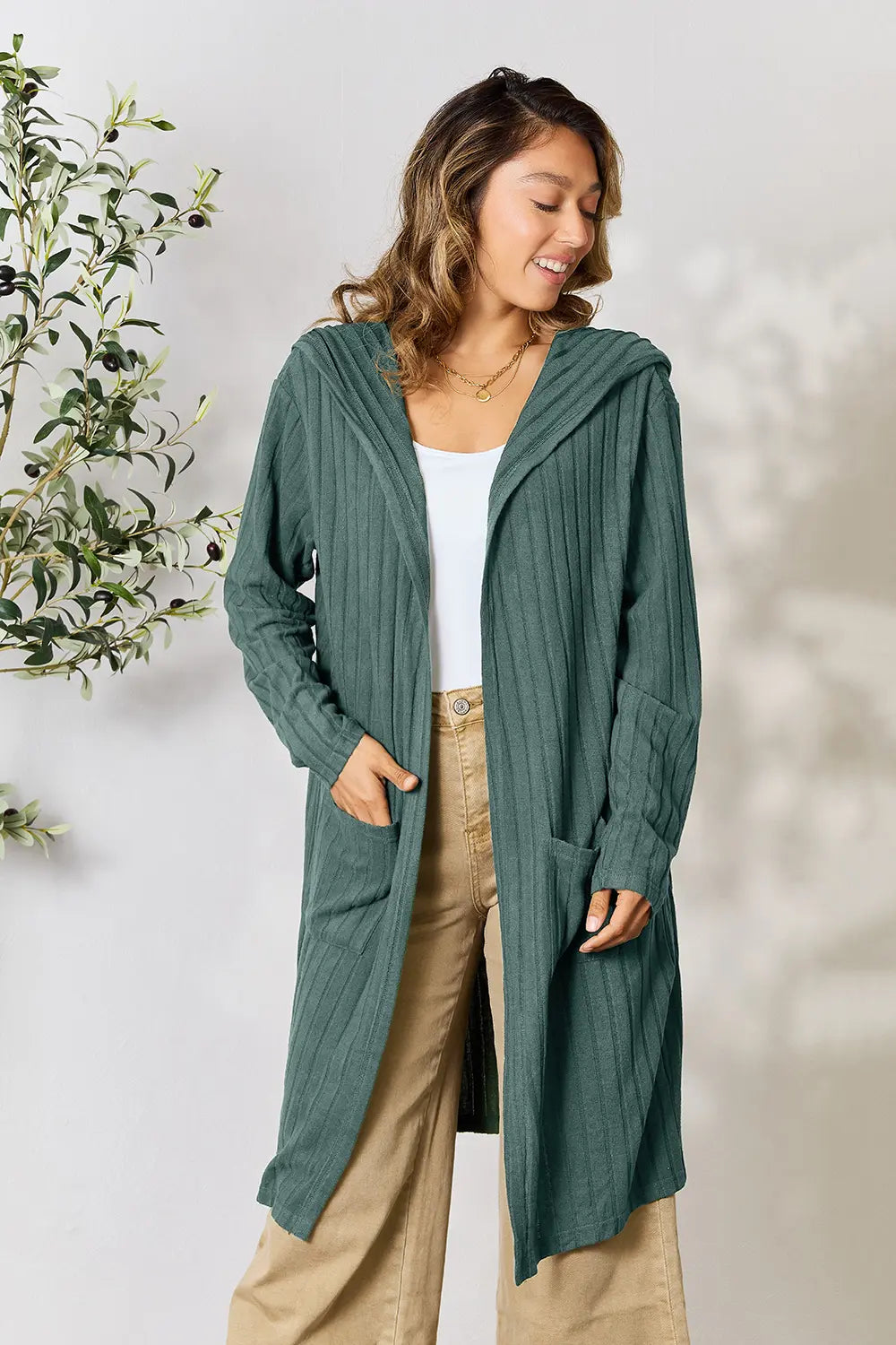 Basic Bae Full Size Hooded Sweater Cardigan | Includes Plus Size