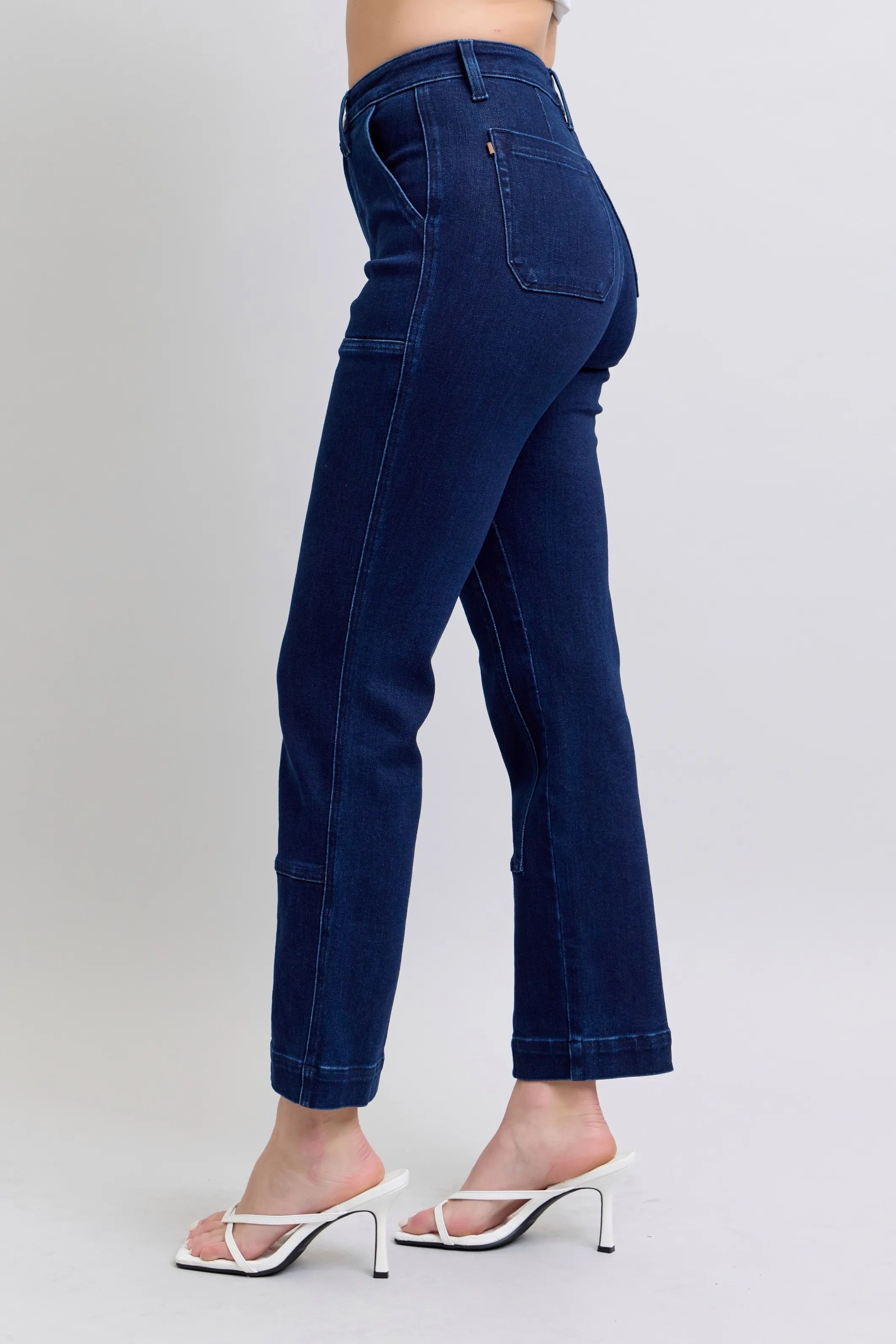 Judy Blue Full Size Hw Work Wear Knee Patch Straight Jeans | Includes Plus Size