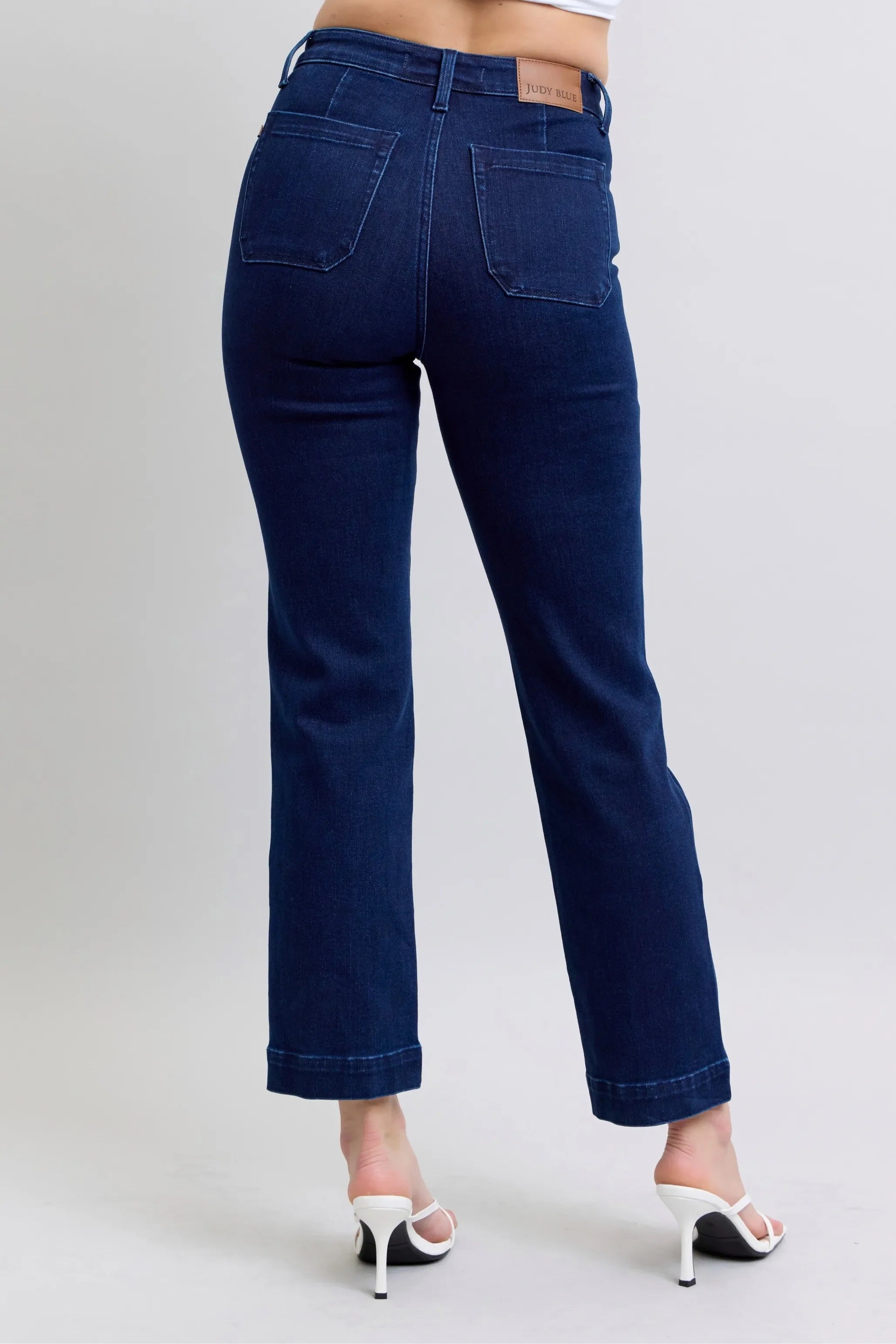 Judy Blue Full Size Hw Work Wear Knee Patch Straight Jeans | Includes Plus Size