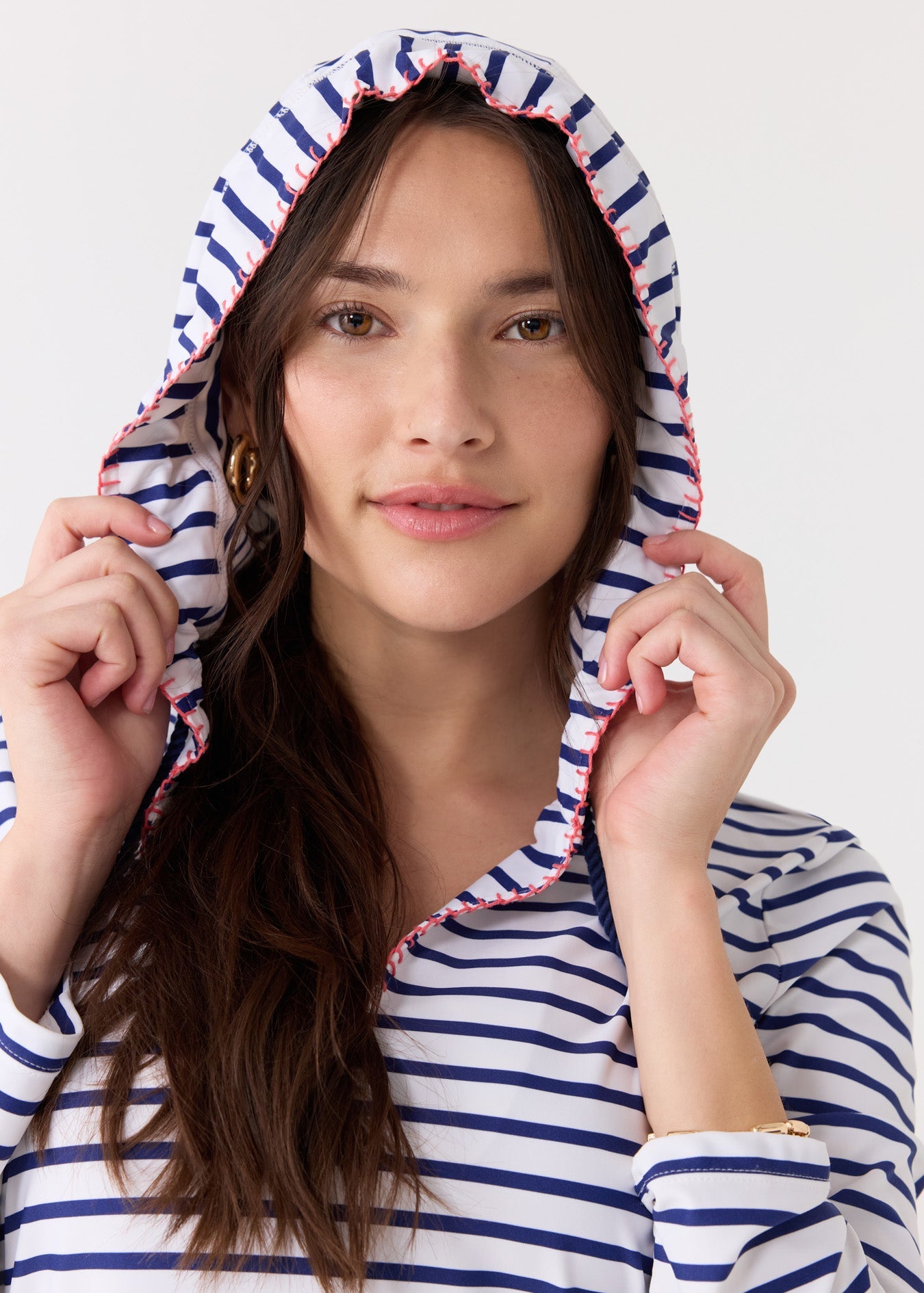 Navy Stripe Hooded Cover Up | Includes Plus Size