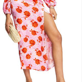 Topshop Pink Floral Satin Midi Skirt Size 6 Us
