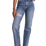 Topshop Brixton Ripped Dad Jeans, Mid Blue, Size 30x28