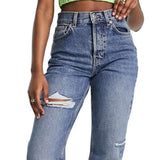 Topshop Brixton Ripped Dad Jeans, Mid Blue, Size 30x28