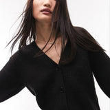 Topshop Waffle Knit Crop Cardigan In Black Size X-Small