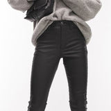 Topshop Jamie Black Coated Skinny Jeans, Size 32X30