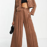 Topshop Stripe Wide Leg Trousers In Brown Size 10 Us