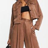 Topshop Stripe Wide Leg Trousers In Brown Size 10 Us
