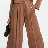 Topshop Stripe Wide Leg Trousers In Brown Size 10 Us