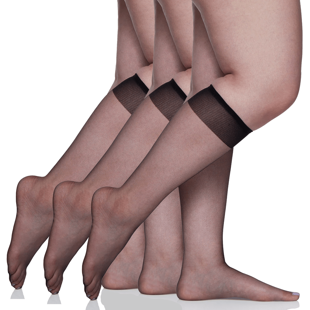 3 Pair Pack Queen Ultra Sheer Knee High With Sandalfoot Toe - Plus Size