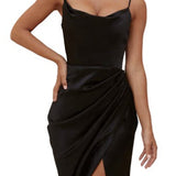 House of CB 'Reva' Black Satin Gathered Corset Dress, Size XS