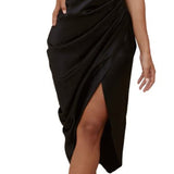 House of CB 'Reva' Black Satin Gathered Corset Dress, Size XS