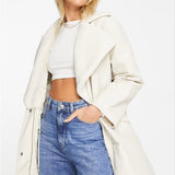 Cream ASOS Design Faux Fur Trim Coat, US Size 6