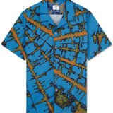 Paul Smith Men's Regular Fit Abstract Print Camp Shirt Blue Size Large