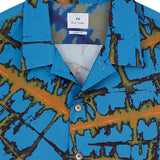 Paul Smith Men's Regular Fit Abstract Print Camp Shirt Blue Size Large