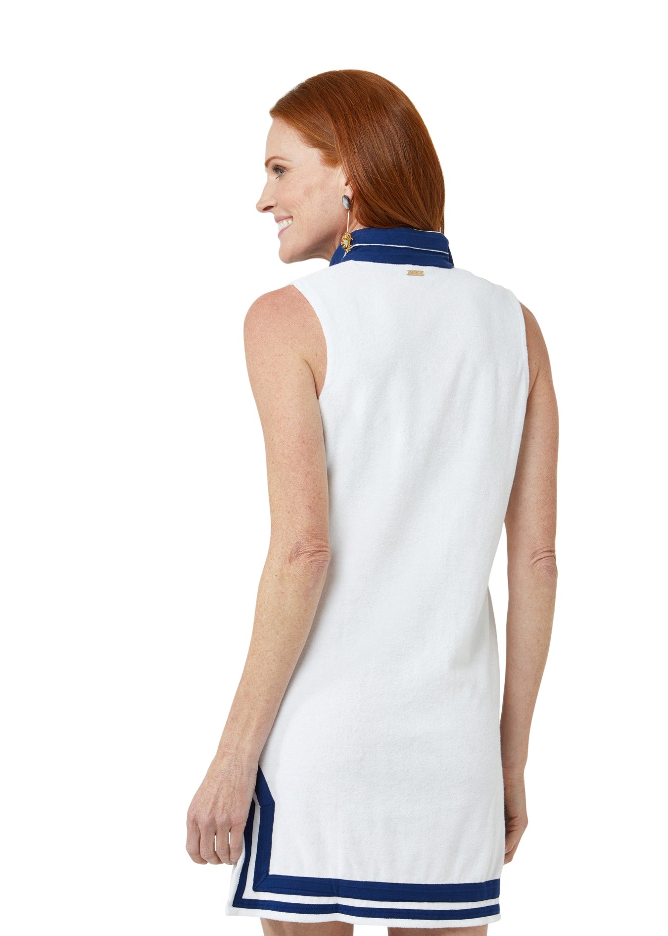 White/navy Sleeveless Terry Tunic