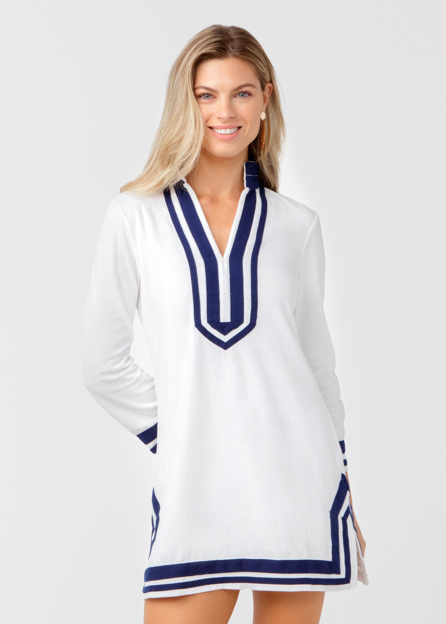 White/navy Terry Tunic Dress