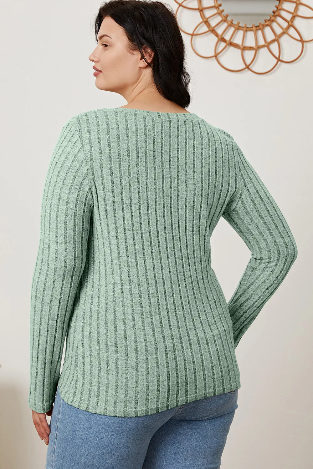 Basic Bae Full Size Ribbed V-neck Long Sleeve Knit Top | Includes Plus Size