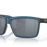 Costa Del Mar Mens Rinconcito Polarized Rectangular Sunglasses Matte Atlantic BlueGrey Silver Mirrored Polarized580P 60 mm