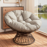 Papasan Wicker Chair with Fabric Cushion and 360 Degree Swivel