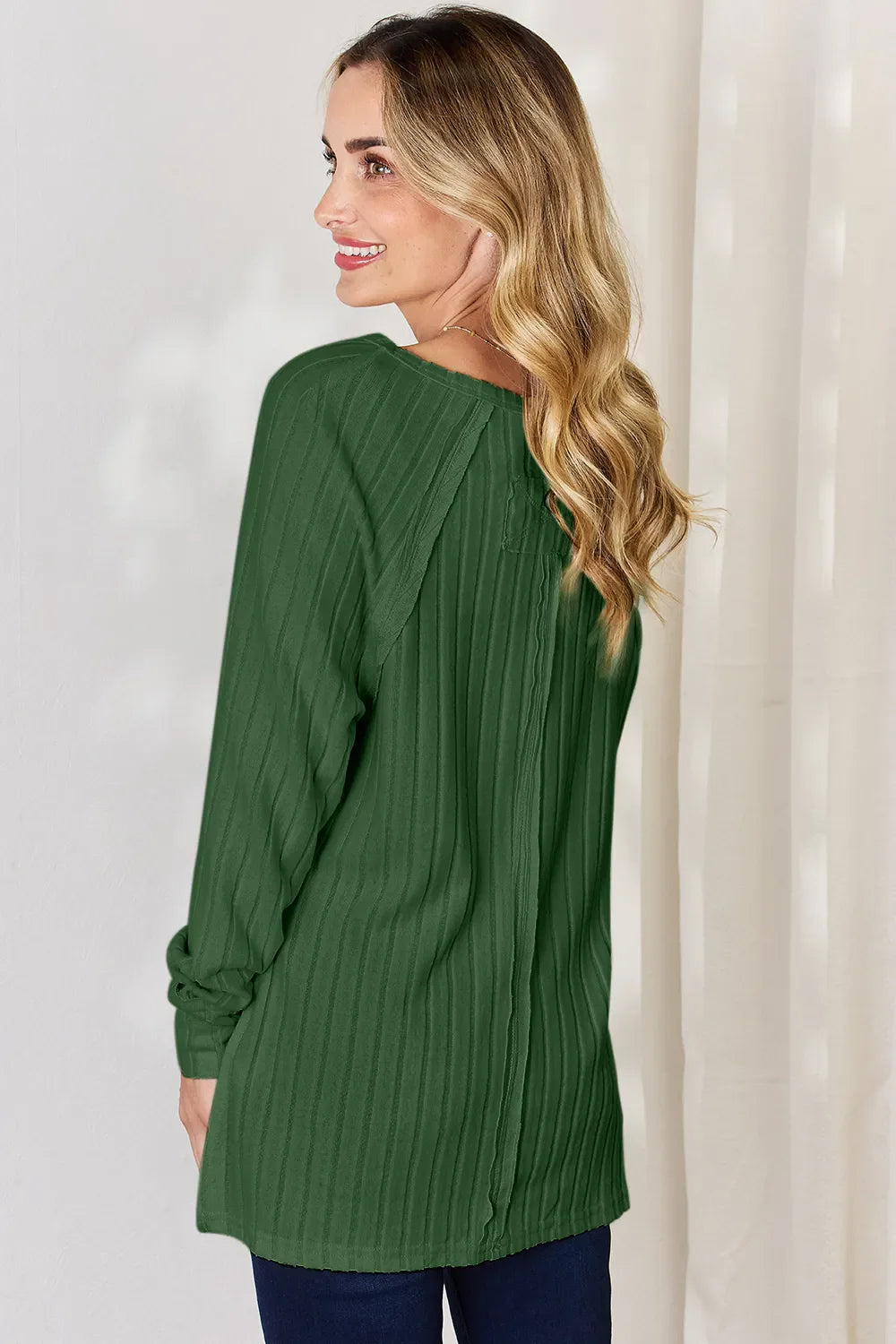 Basic Bae Full Size Ribbed Round Neck Slit Knit Top | Includes Plus Size