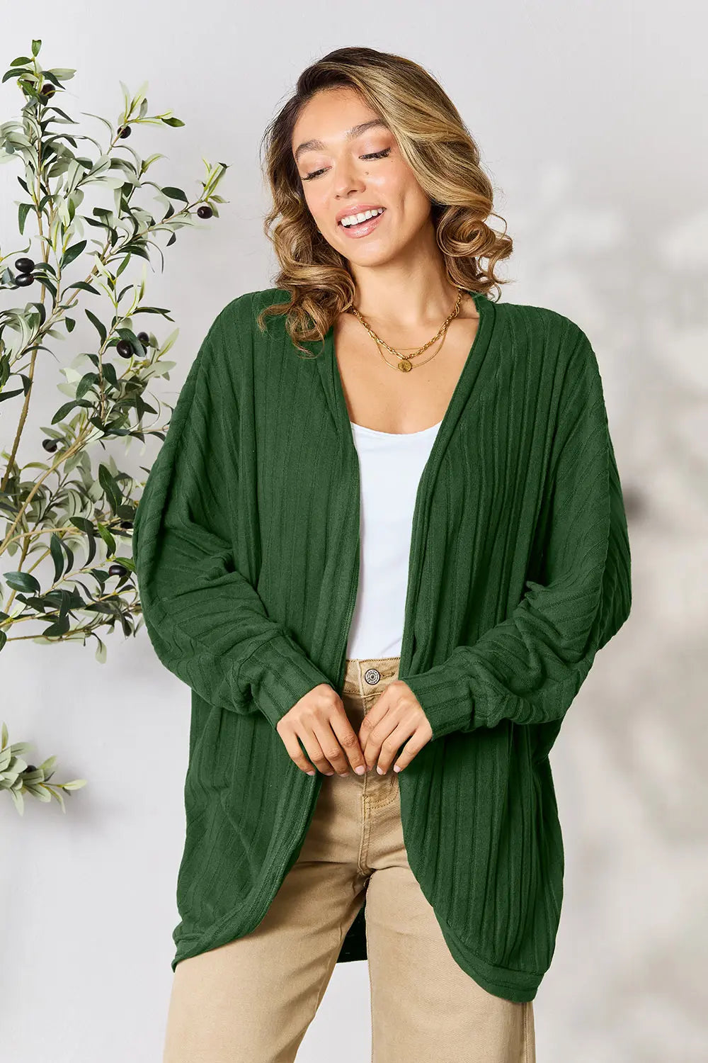 Basic Bae Full Size Ribbed Cocoon Cardigan | Includes Plus Size