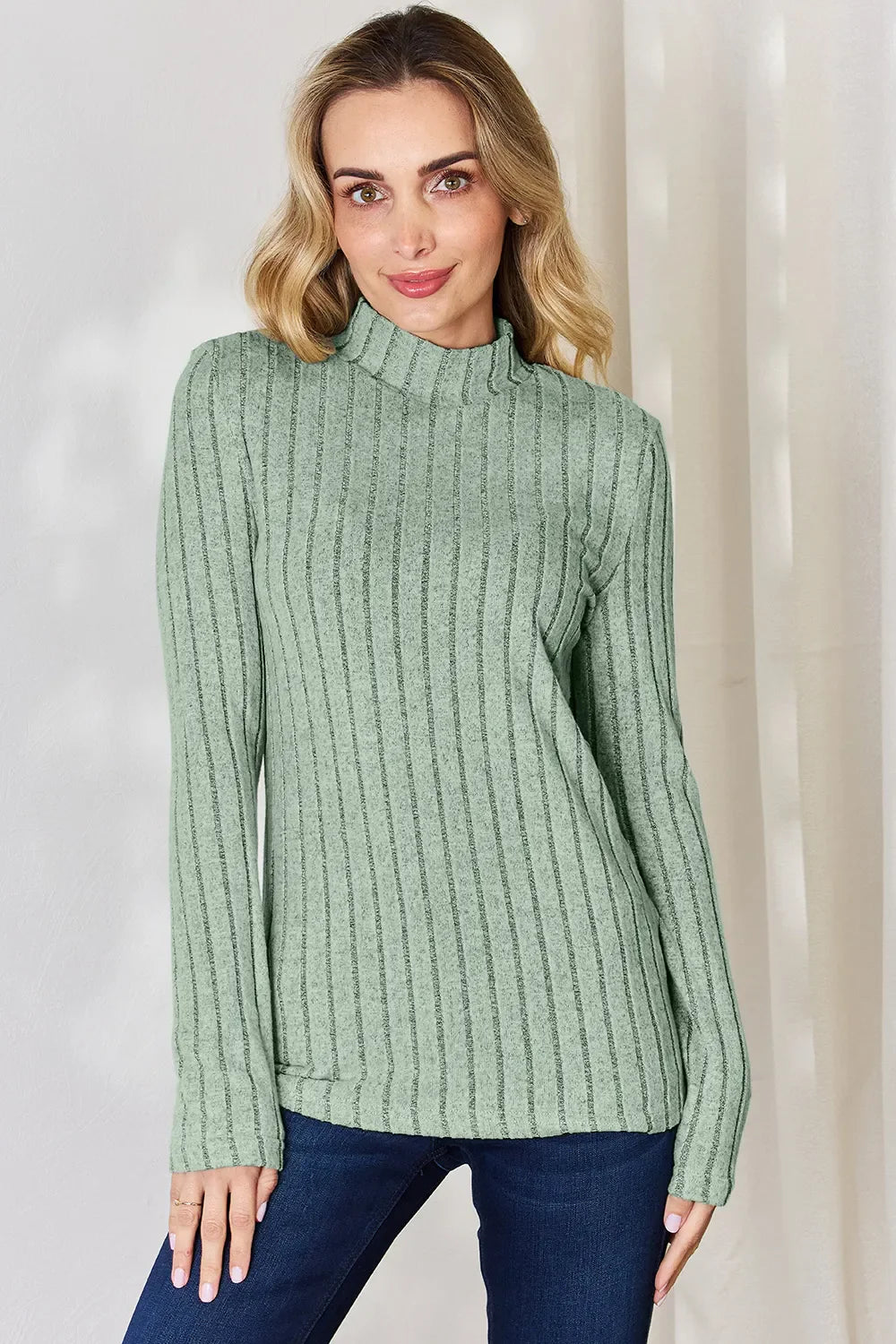 Basic Bae Full Size Ribbed Mock Neck Long Sleeve Knit Top | Includes Plus Size