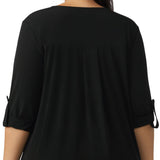 Dressbarn Plus Women's Roz And Ali Three-Quarter Sleeve With Slight Shirttail Hem And Front Zip Knit Top